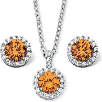 Palm Beach Jewelry 4.30 TCW Birthstone CZ Silvertone Jewelry Set