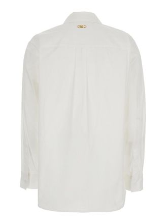 Michael Michael Kors Womens White Button Down Collar Shirt With Logo Plaque Organic Cotton Blouses