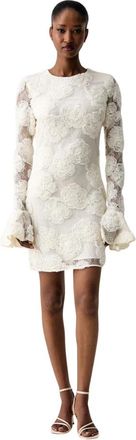 Rotate Bloemenkant Mini Jurk - Dames - Feestkleedjes - Beige - M - Kleedjes