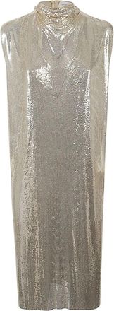 Sportmax Gouden Pailletten Jurk met Hoge Kraag - Dames - Korte kleedjes - Geel - S - Pailletten - Kleedjes
