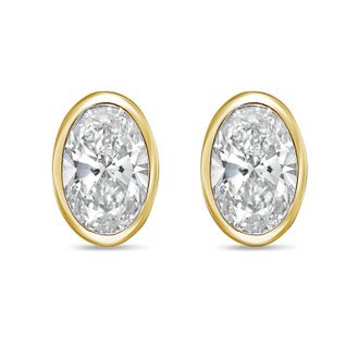 Diana M. Jewels 14Kt Yellow Gold 1.00 cts Lab Grown Oval Diamond Bezel Studs