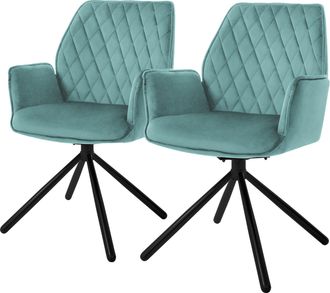 ML Design Ml-design - Set 2x Sillas De Comedor Con Respaldo Y Reposabrazos Asiento Verde Salvia Tapizado Con Funda De Terciopelo Patas De Metal Sill&oacute;n Giratorio