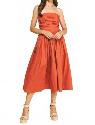 Pinch Design Florence Shirred Strapless Midi Dress In Rust