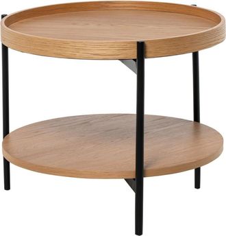 Koketto Home Mesa auxiliar combinable de roble con doble tablero y patas negras