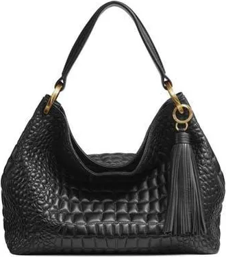 DKNY Glenwood Quilted Croc Shoulder in Blk/gold at Nordstrom