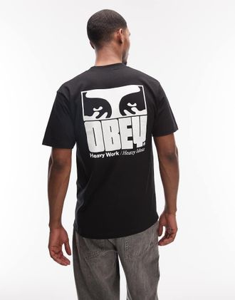 Obey Heavy Ideas - T-shirt nera con logo e stampa sul retro-Nero
