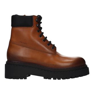 Prada Lace-up Boots, female, Brown, Size: 8 US Leather Combat Booties