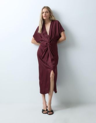 & Other Stories vestito midi drappeggiato color vino-Rosso