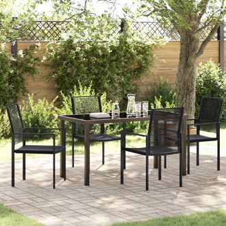 Berkfield Home 5 Piece Garden Dining Set Black PVC Rattan