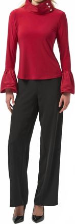 Joseph Ribkoff Funnel Neck Flounce Sleeve Top In Deep Cherry