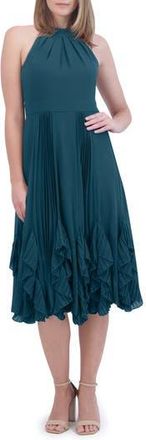 Eliza J Ruffle Pleat Halter Neck Cocktail Dress in Teal at Nordstrom Rack, Size 10