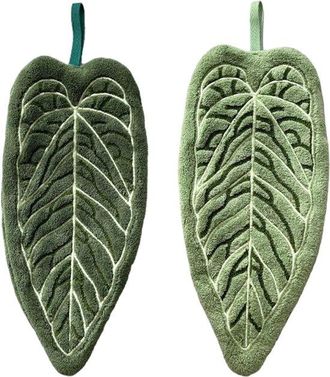 OEM Juego De 2 Toallas Suaves De Felpa, De Secado R&aacute;pido, Para Cocina, Ba&ntilde;o Y Hogar - 30 X 14 Cm Con Presilla Para Colgar - Hojas
