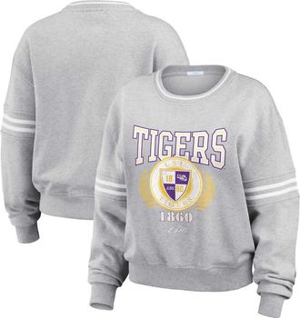 WEAR by Erin Andrews Womens WEAR by Erin Andrews Heather Gray LSU Tigers Classic Stripe Pullover Sweater at Nordstrom, Size Xx-Large