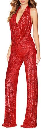 Generic Sequin Jumpsuit for Women V Neck Backless Long Jumpsuits Sexy Glitter Sequins Wide Leg Romper Cocktail Party Playsuit Full Length Sparkly Glitter Play