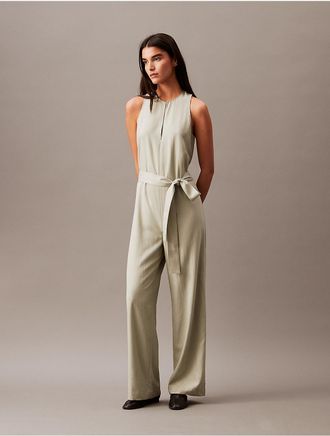 Calvin Klein Womens Solid Sleeveless Jumpsuit - Neutral - XS