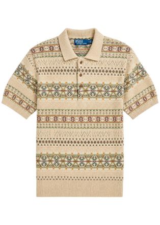 Polo Ralph Lauren Fair Isle Knit Linen-blend Polo Shirt - Tan - XL