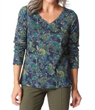 Habitat V Neck Long Sleeve Tee In Mulberry Print