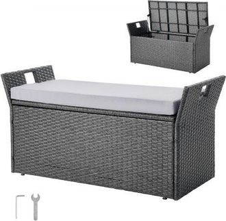 OEM Banco De Almacenamiento De Rat&aacute;n Sint&eacute;tico Ba&uacute;l De Terraza 104 X 45 X 52 Cm Con Coj&iacute;n Y Asas Laterales Asiento C&oacute;modo Para 2 Personas Soporta Hasta 18