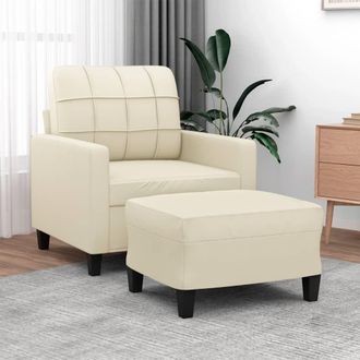 vidaXL Vidaxl - Sill&oacute;n Con Taburete Cuero Sint&eacute;tico Color Crema 60 Cm