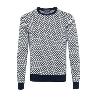 Drumohr Round-neck Knitwear, male, Blue, Size: 2XL Razor Blade Crewneck Sweater