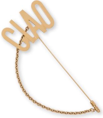 Moschino Ciao-lettering chain-detail brooch - women - Brass - One Size - Gold