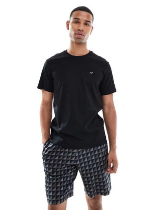 Emporio Armani Pigiama in jersey nero con logo