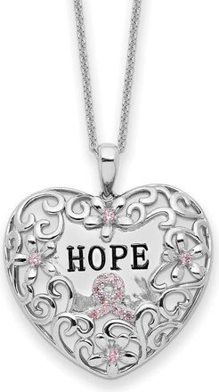 Diamond2Deal Sterling Silver Pink Cubic Zirconia Breast Cancer Heart Necklace