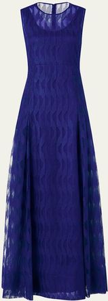 Akris High Plains Embroidered Tulle Sleeveless Gown