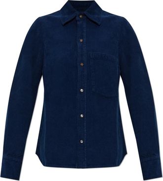 Victoria Beckham Corduroy Shirt With Pocket - Dames - Overhemden - Blauw - S - Katoen - Overhemden
