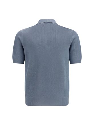 Brunello Cucinelli Mens Ribbed Cotton Polo Powder Blue-Light Grey Shirts Blue/light T-shirts And Polos