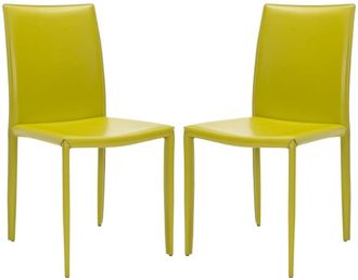 Safavieh Set de 2 sillas de comedor en cuero sintetico verde