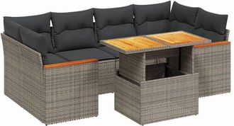 vidaXL Vidaxl - Set De Sof&aacute;s De Jard&iacute;n 7 Piezas Con Cojines Rat&aacute;n Pe Gris