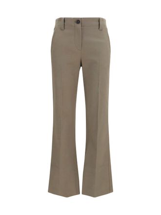 Brunello Cucinelli Womens Pants Slim Flared Tea Leaf Cotton Trousers
