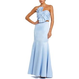 Mac Duggal Strapless Bow Top and Mermaid Skirt 2 Piece Set in Powder Blue at Nordstrom, Size 6