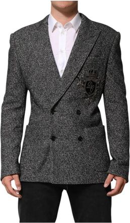 Dolce & Gabbana Dubbele Rij Blazer Slim Fit met Logo Borduurwerk - Heren - Blazers - Zwart - M - Katoen - Jassen