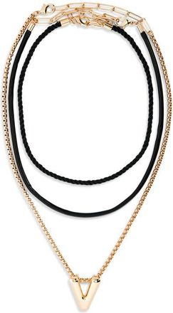 Open Edit Set of 3 Interchangeable Initial Pendant Necklaces in V- Black- Gold at Nordstrom