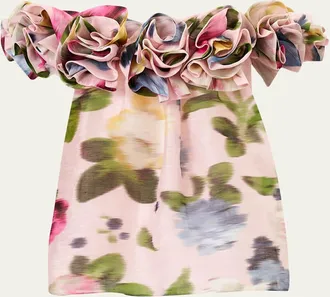 Carolina Herrera Rosette Off-The-Shoulder Floral Silk Blouse