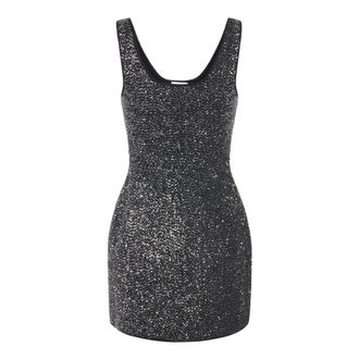 Elisabetta Franchi Gebreide mini-jurk met pailletten - Dames - Jurken - Zwart - Maat: L Viscose