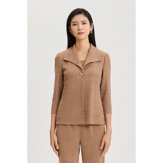Ming Wang Tonal Wing Collar Knit Jacket in Warm Taupe at Nordstrom, Size X-Large