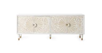 Giner&Colomer Mueble tv en madera de mango blanco con toques dorados