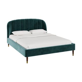 Rendez-Vous D&eacute;co Cama doble 160xx200 cm en terciopelo verde con pies dorados