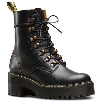 Dr. Martens Leona 7-Eyelet Leather Womens Wedge Sole Boots - UK 6 - US 8 Women - EU 39 - Black - Size:UK 6