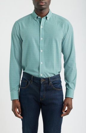 Johnston & Murphy XC+ Performance Game Day Gingham Button-Up Shirt in Green at Nordstrom, Size Xx-Large