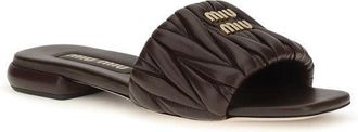 Miu Miu Womens Brown Calf Leather Bos Taurus Flat Sandals
