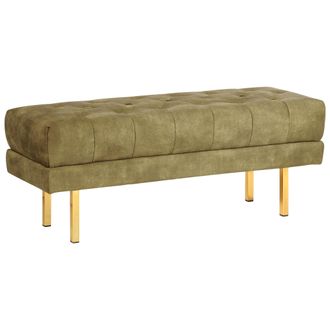 Beliani Banco Tapizado Decorativo Glamuroso Patas De Metal Dorado Estampado Liso Terciopelo Verde Oliva Roseville