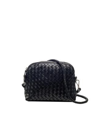 Dragon Diffusion Chunky Fellini Black Compact Woven Calfskin Leather Clutch