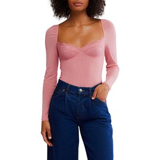 Free People Suddenly Fine Lace Bodysuit in Glowing Mauve at Nordstrom Rack, Size X-Large