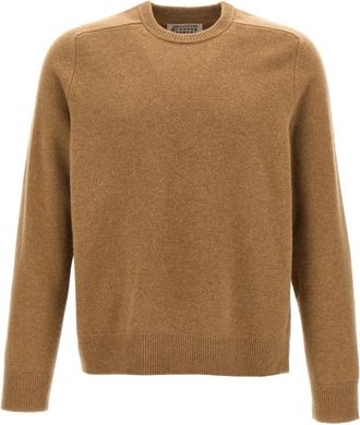 Maison Margiela Wollen Trui van Gewassen Lamswol - Heren - Ronde hals truien - Beige - M - Wol - Truien & Vesten