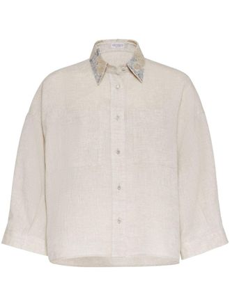 Brunello Cucinelli Overhemd met borduurwerk - Beige