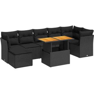 vidaXL Set De Sof&aacute;s De Jard&iacute;n Y Cojines 8 Piezas Rat&aacute;n Sint&eacute;tico Negro